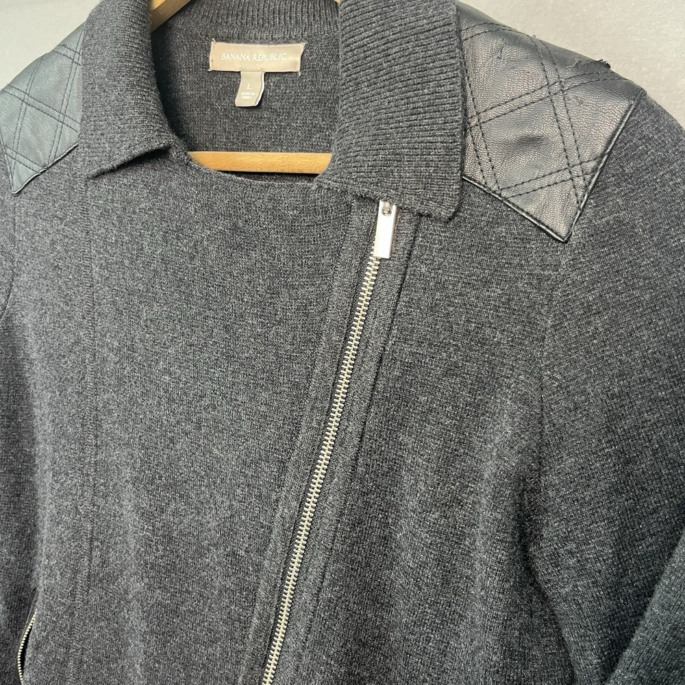 J Crew Merino Wool Blend Knit Motorcycle Moto Jacket Full Zip Asymmetric L - Picture 2 of 7
